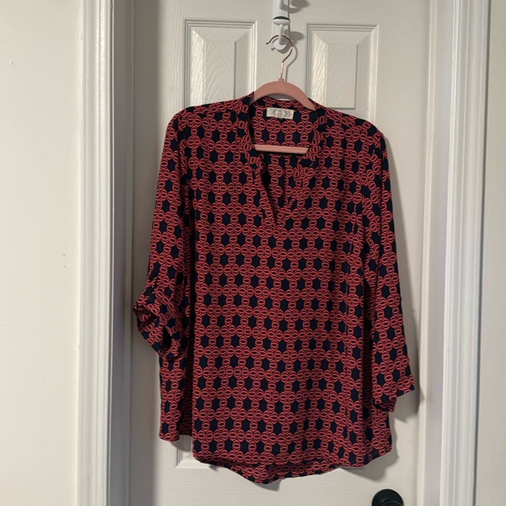 Beautiful Pink Rose 3/4 sleeve v-neck blouse.